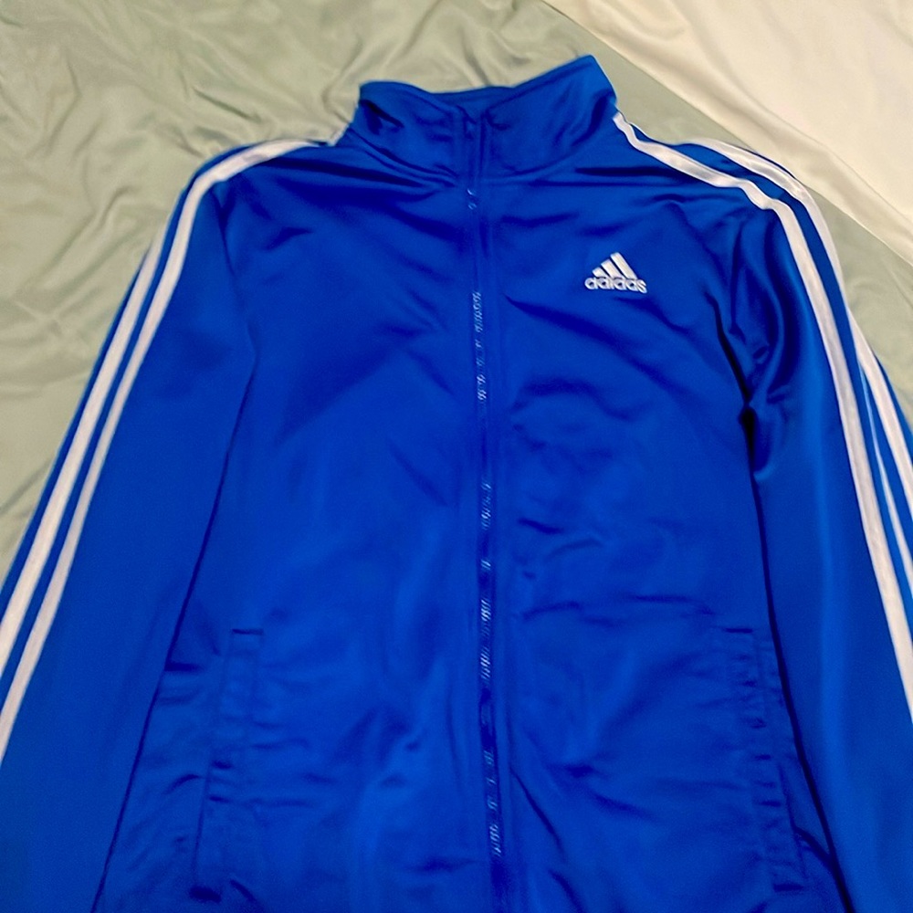 Adidas blue three stripe tracksuit top size XL (18/20)
